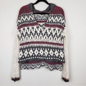 Free People Hooded Fair Isle Pullover Sweater